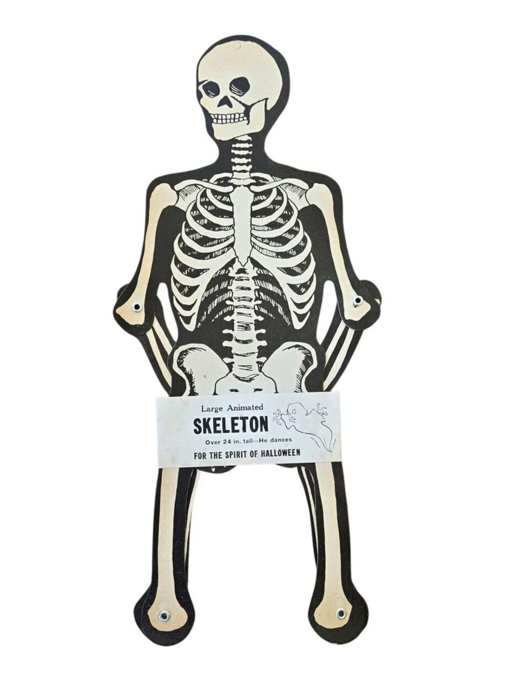 1 Vintage NOS Halloween Skeleton Jointed 24" Cardboard Diecut SCARY Decoration